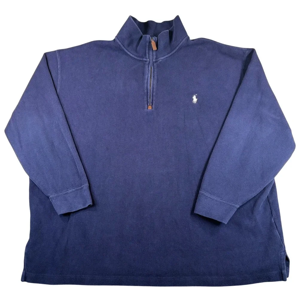 Polo Ralph Lauren Quarter Zip Pullover Mens 2XB Navy Blue Cotton Preppy Big Tall